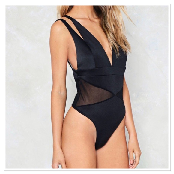 Nasty Gal Tops - Nasty Gal plunging mesh v neck Strappy bodysuit